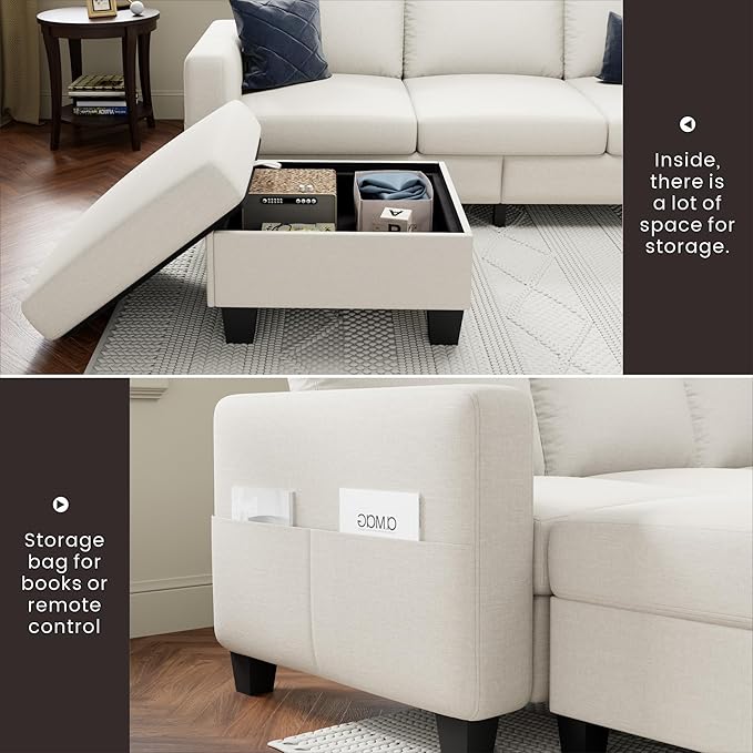 Youmumeub Sectional Sofa and Couches for Living Room - 78''L Shaped Beige Couch Pet Friendly Modular 3-Seater Convertible Sofas-Suitable for The Living Room, Apartment or Bedroom