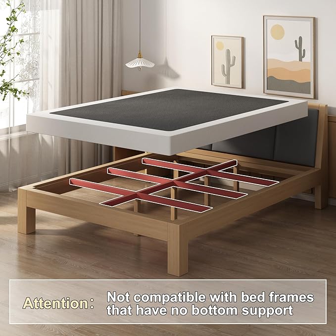 EMODA 4 Inch Twin Box Spring Heavy Duty Metal Mattress Foundation Bed Base with Fabric Cover, Easy Assembly