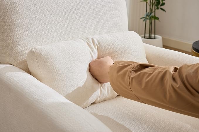 GDFStudio 30" Modern Accent Chair, Upgrade Leisure Boucle Upholstered Armchair with Straight Arms and Waist Pillow, Comfy Single Sofa Chair for Living Room Bedroom Office Apartment, Ancient White