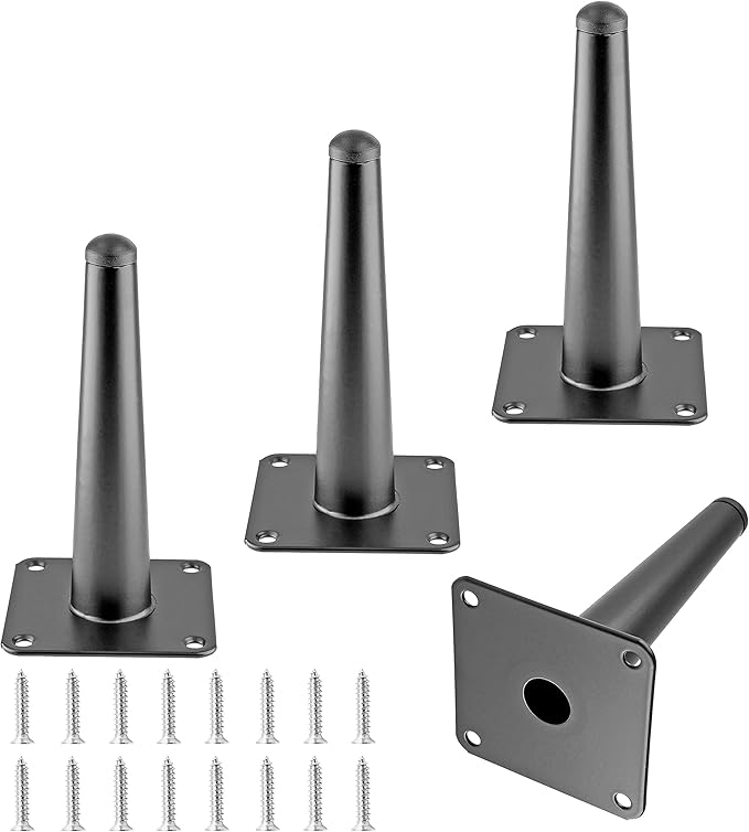 4pcs 6 Inch Furniture Legs, Straight Conical Metal Legs Matte Black Mid-Century Style Furniture Feet for Sofa Cabinet Table Chair Cupboard Couch Ottoman Home DIY Projects