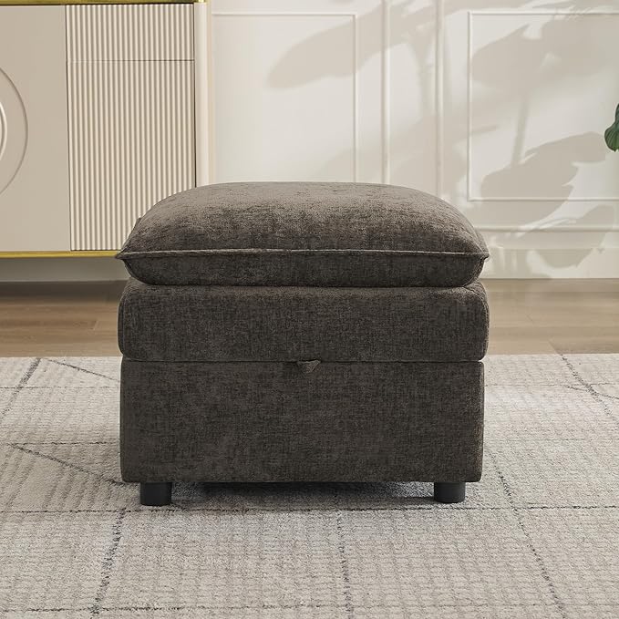 27" Large Square Ottoman with Storage, Modern Upholstered Footrest with Anti-Slip Legs for Couch Coffee Table Living Room, Bedroom, Entryway, Chenille Brown | Upholstered Footrest, Square Ottoman, Footrest, Coffee Table, Couch