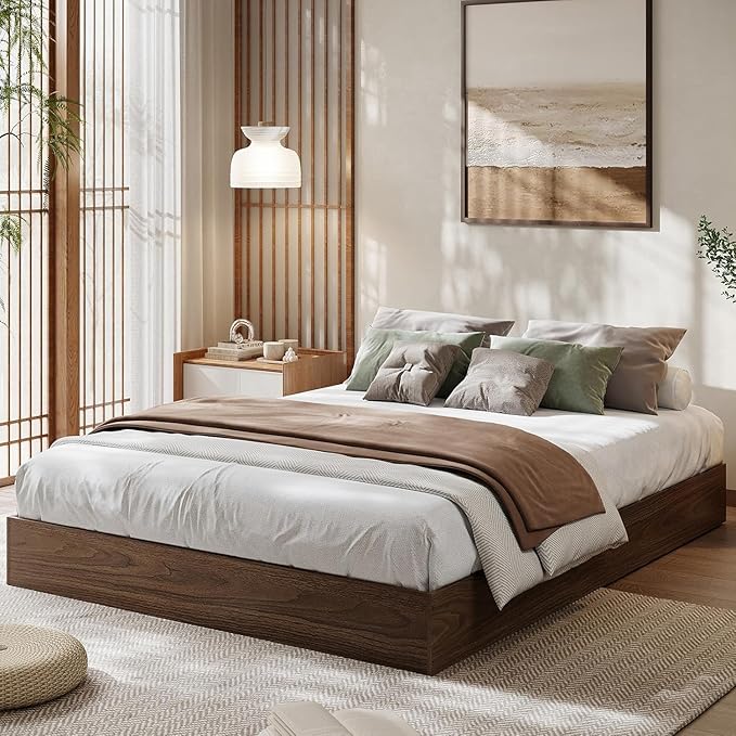 Solid Wood Platform Bed with Sturdy Wooden Slats, California King Size Floor-Standing Bed Frame, Modern Minimalist Design Bed Frame, No Box Spring Needed, Easy Assembly