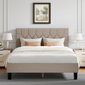 Novilla Queen Bed Frame with Headboard, Bed Frame Queen Size with Wood Slats Support, Linen Upholstered Pull-Point Headboard, No Box Spring Needed, Heavy Duty Feet, Easy Assembly, Beige