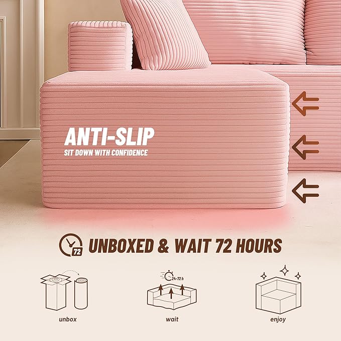 Cozy Square Ottoman, Set of Comfortable Seating, No Assembly Required, Pink