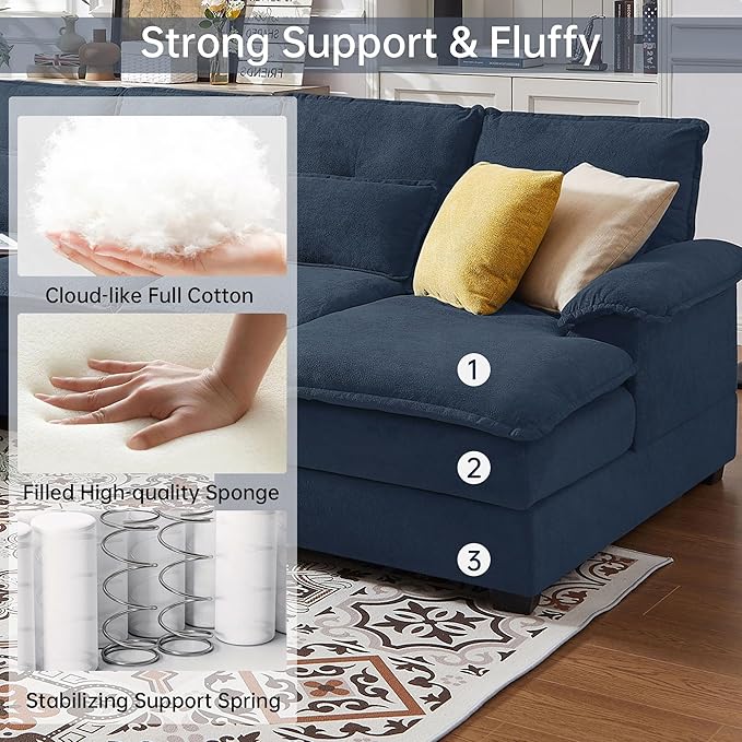 110" Sectional Couches for Living Room, 4 Seat U Shaped Couch with Double Chaise, Modular Cloud Sofa, Removable Cover, Modern Comfy Sofa for Home Furniture, Office and Basement