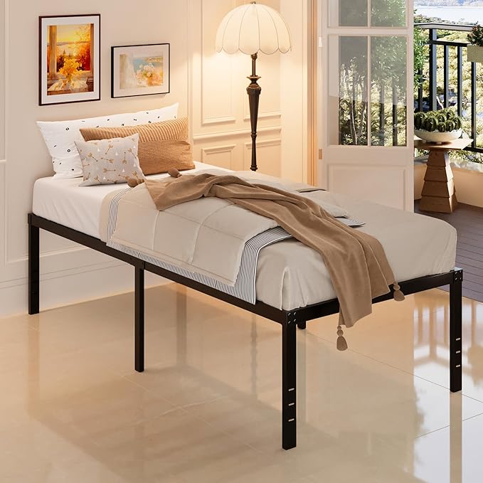 Maenizi 20 Inch Twin XL Bed Frames, Metal Twin XL Platform Bed Frame Support Up to 2500 lbs, No Box Spring Needed, Easy Assembly, Noise Free, Black