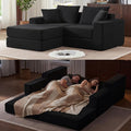Modular Loveseat L Shaped Sofa,Boneless Cloud Couch with Ottoman (Black) | Freely Combination, No Assemble Required, Modular Design, Breathable Fabric, Convertible to Bed, Futon Bed