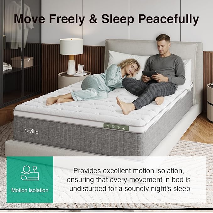 Novilla 14 Inch King Mattress,King Size Hybrid Mattress with Cool-Touch Nylon Cover,Gel Memory Foam & Pocketed Coils for Spinal Alignment Support & Pressure-Free Relaxation CertiPUR-US Certified
