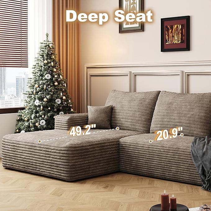 108" Sectional Couches for Living Room Cloud Couch Sofa with L-Shape Upholstered Boneless Couchs Modern Modular Sectional Couch with Chaise (Camel, 108" Left Facing Chaise+2Seaters+1Ottoman)