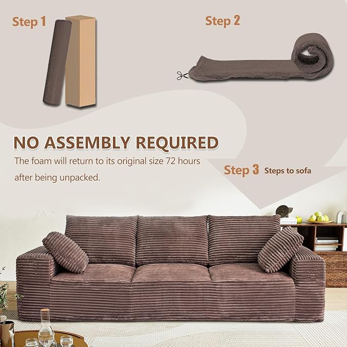 104.3“ Modular Sectional Cloud Couch, Boneless Couches for Living Room, 3 Seater Modern Lounge Couch, No Assembly Required, Brown