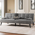 Meilocar 64" Futon Sofa Bed, Convertible Loveseat with 2 Cup Holders, Small Couch with 3 Adjustable Angles & Armrests, Sleeper Sofa for Apartment, Office, Dark Grey | small couch