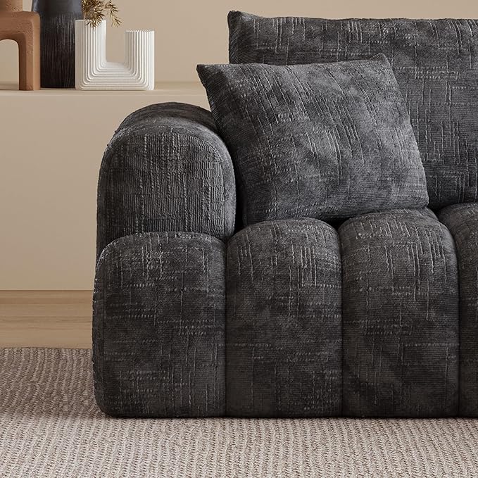 108" Cloud Sectional Couches for Living Room, Boneless L-Shaped Sofa with Pillow 3 Seater Modular Sectional Sofa (Dark Grey)