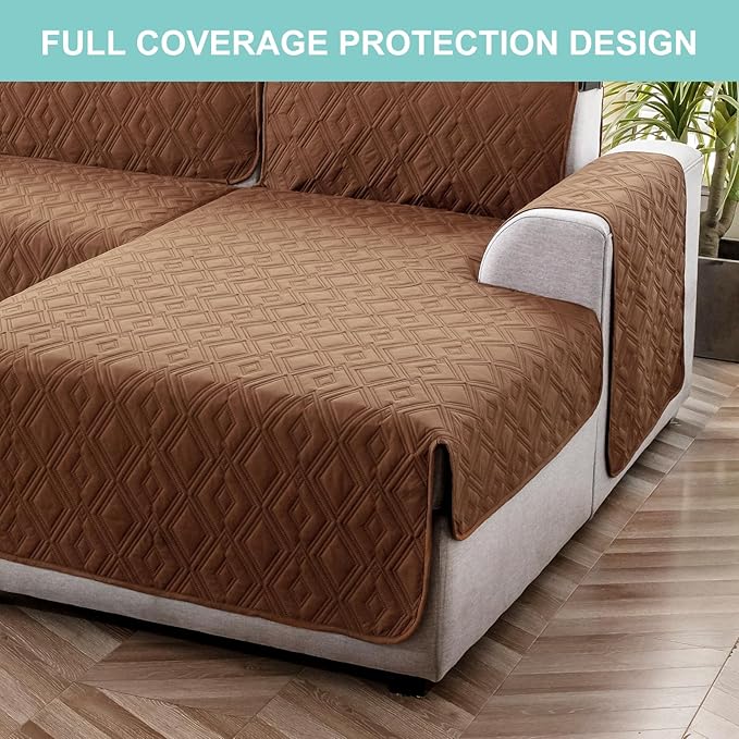 Genina Sectional Couch Covers for Dogs L Shaped Sofa Covers Chaise Lounge Cover Reversible Couch Covers for Sectional Sofa L Shape Furniture Protectors Cover for Pets, Kids (Brown, X-Large)