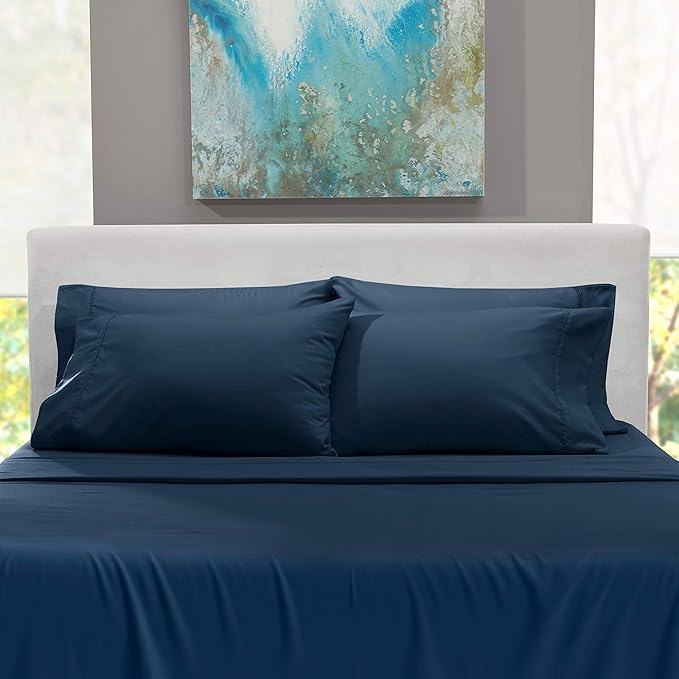 Hearth & Harbor Extra Deep Pocket Sheets - Fits Mattress 18-24 Inches Deep - Extra Deep Pocket California King Size - 6 Piece Cal King Sheets - Cal King, Navy Blue