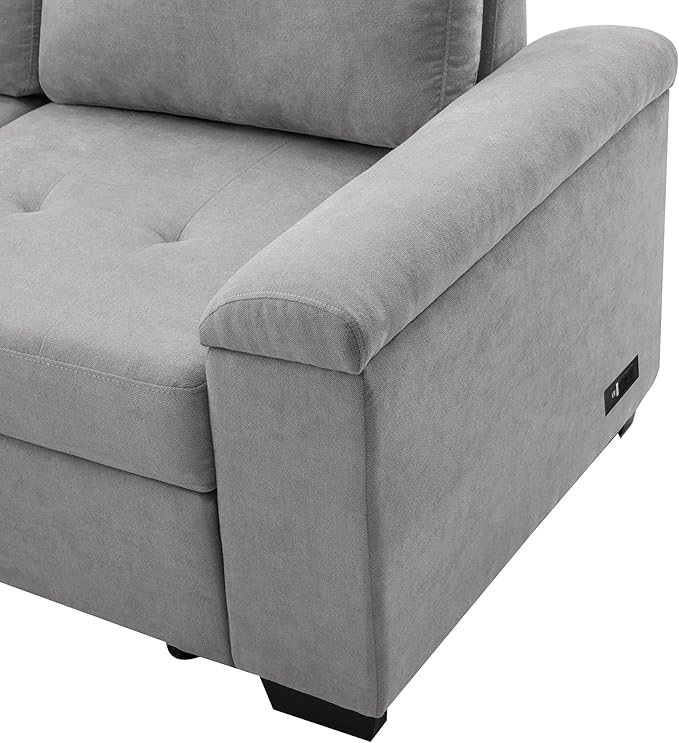 LUMISOL 87.4" Convertible Sectional Sofa with Storage Ottoman, L-Shaped Sleeper Sofa with Pull Out Bed, Storage Arm & USB Ports, Modern Velvet Sofa Couch with Chaise for Living Room, Grey