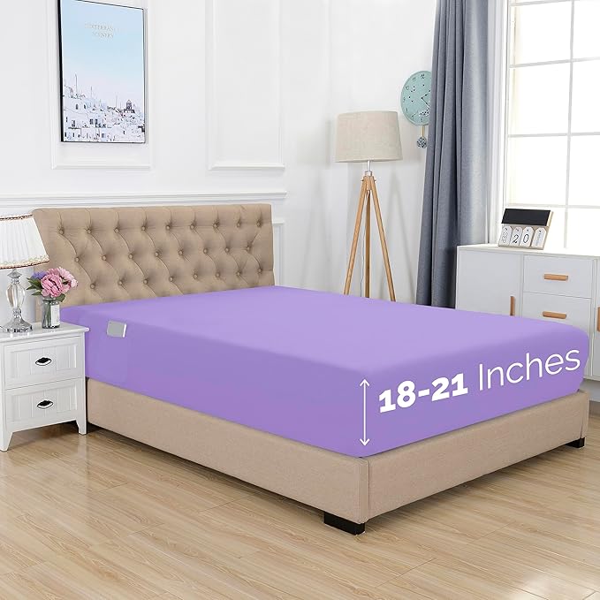 Elegant Comfort 1500 Premium Hotel Quality 18-21 Inches Deep - Extra Deep Pocket Single Fitted Sheet for High Mattress, Luxury and Softest, Smart Pocket - Wrinkle Free, California King, Lilac