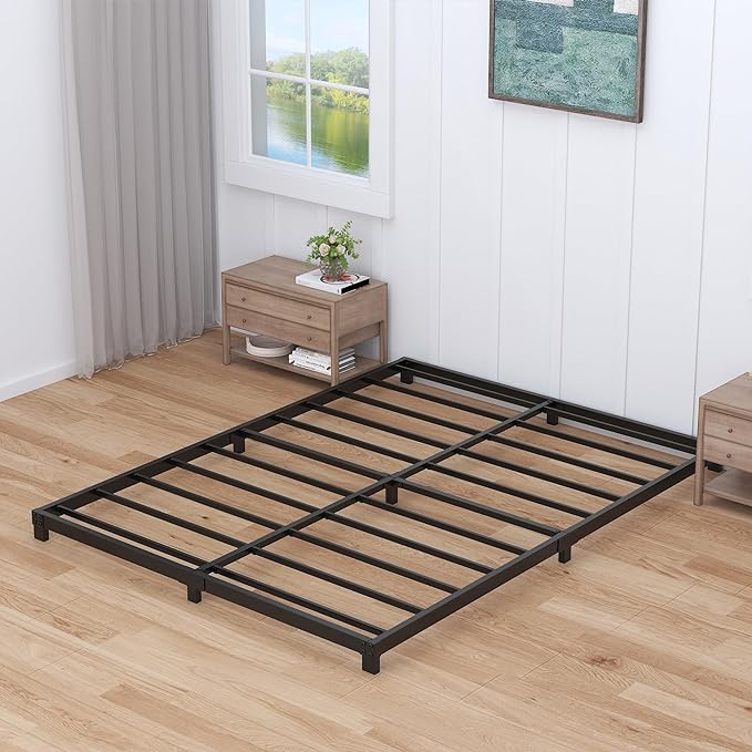Nailsong 4 Inch Bed Frame Full Low Profile, Full Size Metal Bed Frame No Box Spring Needed, Heavy Duty Metal, Easy Assembly, Black