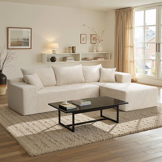 103” Cloud Sectional Couch with L-Shape Chaise,Modern Modular Sofa with Deep Seat, Upholstered Couches for Living Room Bedroom,No Assembly Required, Beige (Right Facing Chaise)