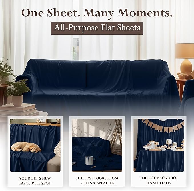 Utopia Bedding Flat Sheet - 1 Pack (Queen, Navy) - Soft Brushed Microfiber Fabric - Shrinkage & Fade Resistant Top Sheet - Easy Care Bed Sheet