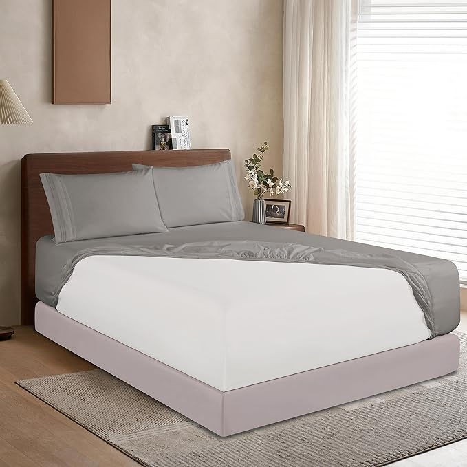 Elegant Comfort 1500 Premium Hotel Quality 18-24 Inches Deep - Extra Deep Pocket Single Fitted Sheet for High Mattress, Luxury and Softest, Smart Pocket - Wrinkle Free, California King, Gray