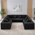 138'' Boneless Chenille U Shaped Couch, Oversized Modular Sectional 8 Seater Sofa, Modern Deep Seat Corner Cloud Compressed Couch, No Assembly Sleeper Sofa with Chaise for Living Room, Black