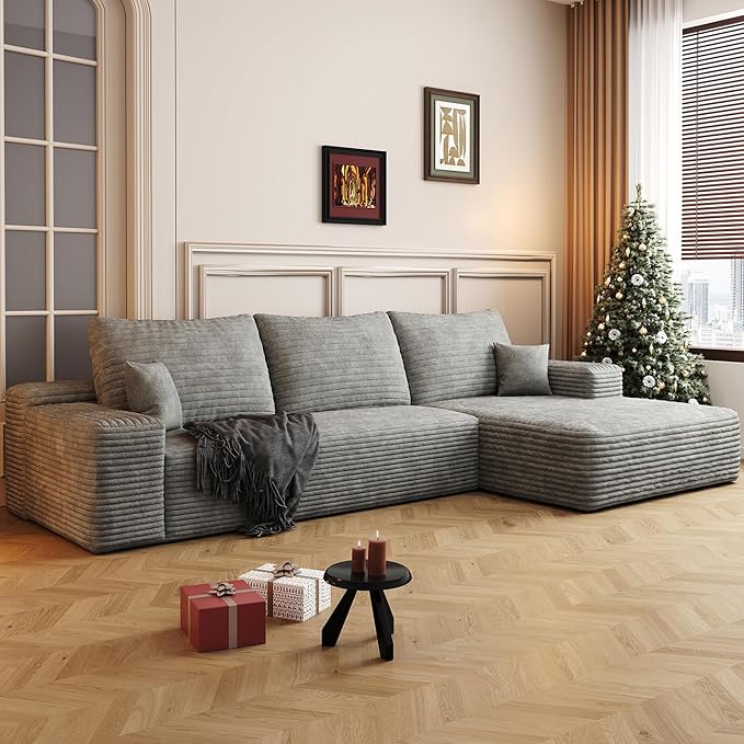 108" Sectional Couches for Living Room Cloud Couch Sofa with L-Shape Upholstered Boneless Couchs Modern Modular Sectional Couch with Chaise (Grey, 108" Right Facing Chaise+2Seaters)