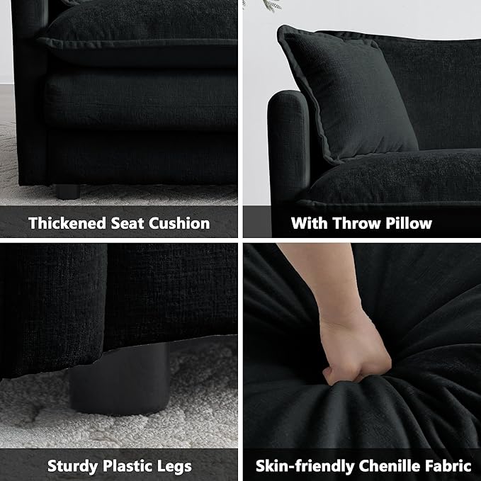 mikibama Modular Sectional Sofa, 146.5 Inch U Shaped Couch Set for Living Room, 4-Seater Comfy Cloud Couches with Two Movable Ottoman, DIY Combination, Chenille, Black