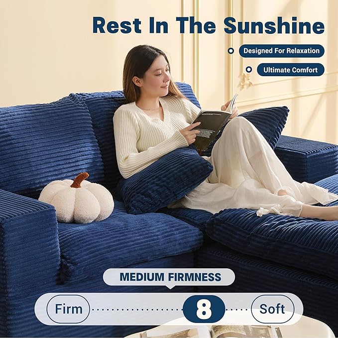 74.8” Set of Cloud Couch, Modular Loveseat Sofa, Convertible Sofas Bed, Deep Seat Sofa, Cozy Sofa for Living Room, Office and Bedroom, L Shaped Cozy Sofa Furniture Set, Corduroy, Blue