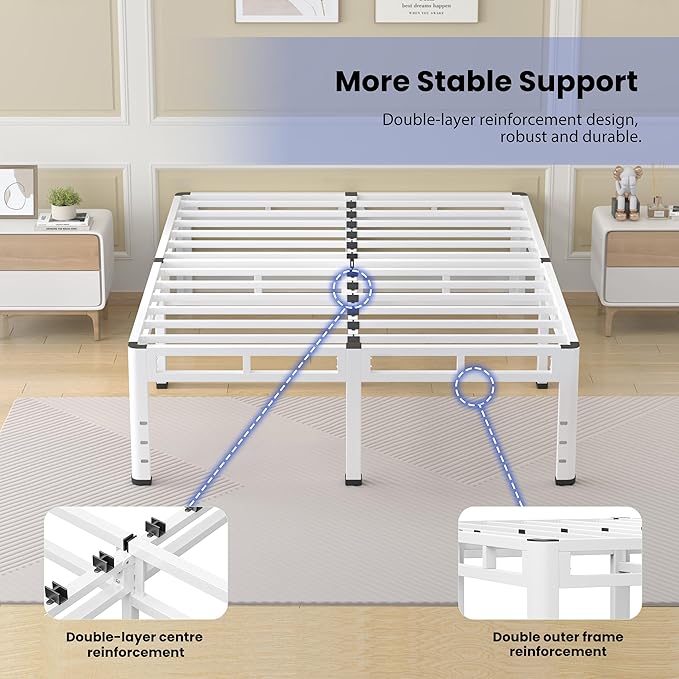 NKZ 24 Inch Full Size Bed Frame, Metal Bed Frame & Box Spring 2 in 1 Platform with Round Corner Legs, 4000Lbs Heavy Duty Metal Frame, Mattress Slide Stopper, Headboard Hole, Noise-Free, Easy Assembly