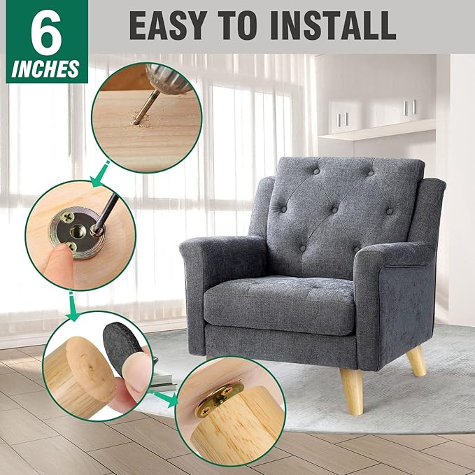 FoDau770 Rubber Wood Furniture Legs 6 Inches, Slant Tapered Wood Feet Mid Century Sofa Legs Set of 8, 5/16" UNC Furniture Feet Replacement Parts for Cabinet Couch Dresser Chair Ottoman Table