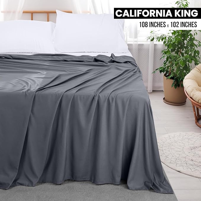 Utopia Bedding Flat Sheets - Pack of 6 - Soft Brushed Microfiber Fabric - Shrinkage & Fade Resistant Top Sheets - Easy Care (California King, Grey)
