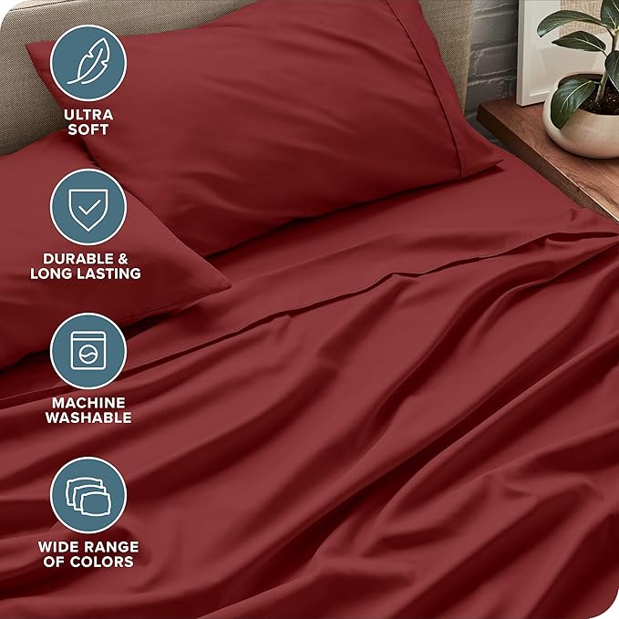 Bare Home Full XL Sheet Set - 1800 Ultra-Soft Microfiber Full Extra Long Bed Sheets - Double Brushed - Deep Pockets - Easy Fit - 4 Piece Set - Bedding Sheets & Pillowcases (Full XL, Rosewood)