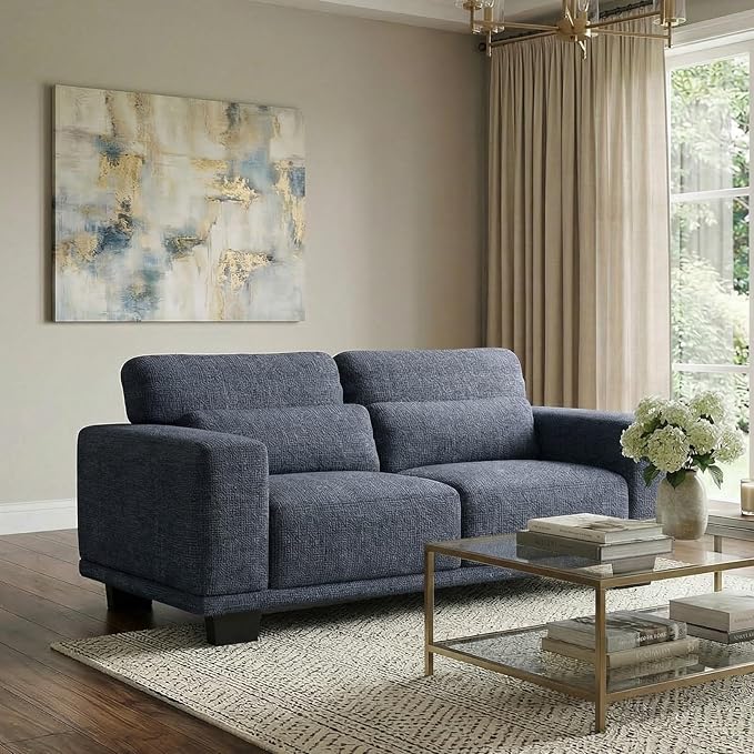 Marsail 65" Loveseat Sofa, 2-Seater Couches with Wide Armrests & Deep Cushions, Modern Linen Sofas for Living Room, Comfy Upholstered Couch with Removable Washable Covers, Blue