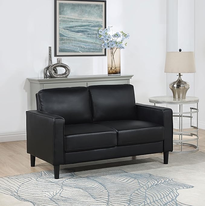 Coaster Home Furnishings - Ruth - Leatherette - Upholstered Loveseat with Track Arms, Attached Seats and Backs, and Straight Tapered Legs - Living Room - Black - 508362