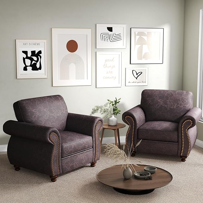 Mid-Century Modern Single Sofa with Rivet Design (Brown, Single)