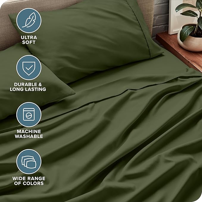 Bare Home Split Head Flex King Sheet Set - 1800 Ultra-Soft Microfiber Bed Sheets - Double Brushed - Deep Pockets - Easy Fit - 4 Piece Set - Bedding Sheets & Pillowcases (Cypress)