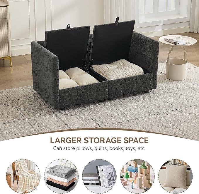 55" Cloud Modular Loveseat Sofa with Storage, Modern Upholstered Sofa Couch Small Love Seat，2 Seater Chenille Comfy Sectional Sofa with Armrests for Living Room, Small Space, Dark Grey | Loveseat Sofa, Upholstered Couch, Small LoveSeat, Sectional Sofa,...