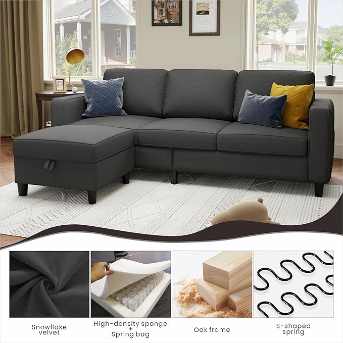 Youmumeub Sectional Sofa and Couches for Living Room - 78''L Shaped Gray Linen Couch-Pet Friendly Modular 3-Seater Convertible Sofas-Washable Covers-Suitable for The Living Room, Apartment