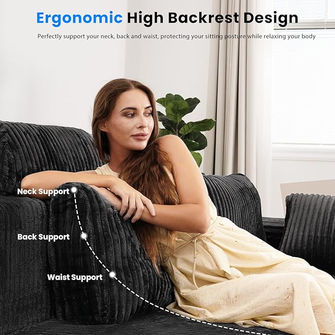 141’’ Cloud Sectional Couch with High Backrest, Convertible U-Shaped Modular Sectional Sofa with Deep Seat, Soft Corduroy Upholstery, Boneless Couches Comfortable for Living Room
