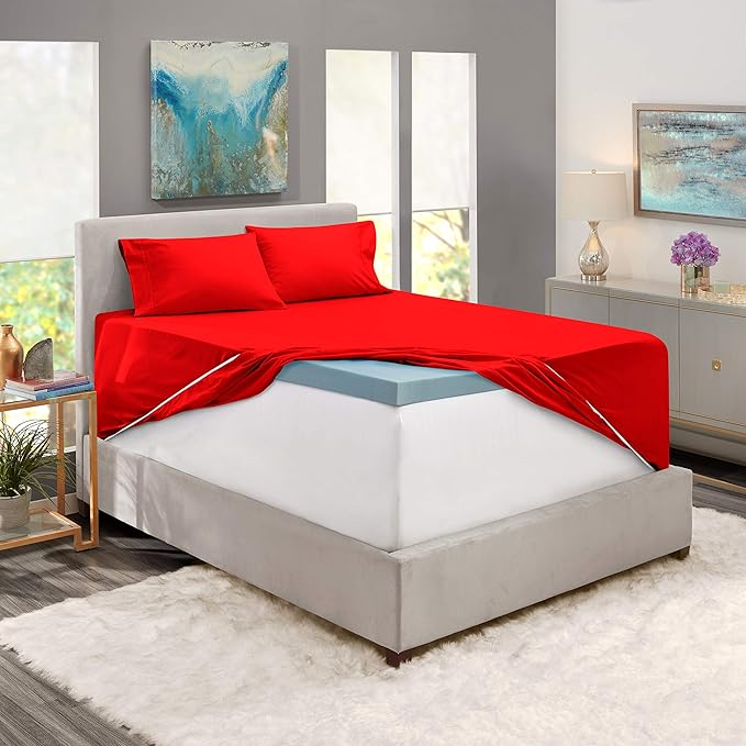 Hearth & Harbor Queen Sheets Sets - 6 Piece, Extra Deep Pocket, Microfiber, Cherry Red