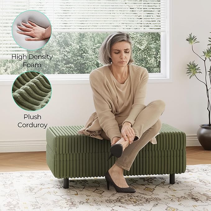 LINSY HOME Sectional Sleeper Sofa - Modular Ottoman Module (Green, Sleeper Sofa Ottoman) | Storage, Convertible, Coffee Table, Plush Corduroy