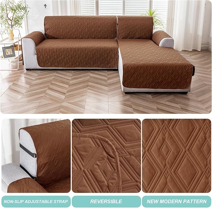 Genina Sectional Couch Covers for Dogs L Shaped Sofa Covers Chaise Lounge Cover Reversible Couch Covers for Sectional Sofa L Shape Furniture Protectors Cover for Pets, Kids (Brown, Small)
