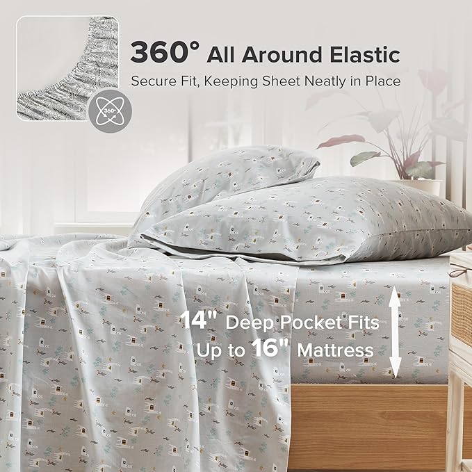 Comfort Spaces 100% Cotton Sheet Set Breathable, Lightweight, Soft with 14" Elastic Pocket Fits up to 16" Mattress, All Season Cozy Bedding, Matching Pillow Case, Cal King Lama Multi 4 Piece