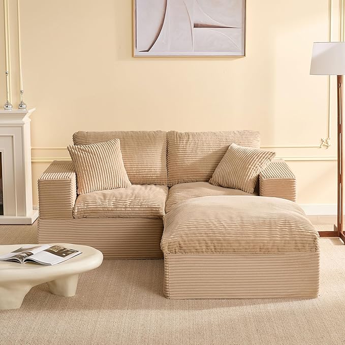 74.8” Set of Cloud Couch, Modular Loveseat Sofa, Convertible Sofas Bed, Deep Seat Sofa, Cozy Sofa for Living Room, Office and Bedroom, L Shaped Cozy Sofa Furniture Set, Corduroy, Camel