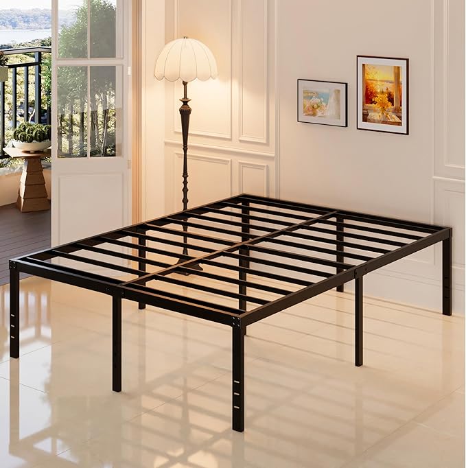Maenizi 20 Inch King Bed Frame No Box Spring Needed, Heavy Duty King Platform Bed Frame Support Up to 3000 lbs, Easy Assembly, Noise Free, Black