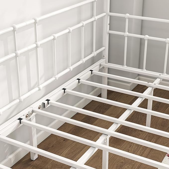 BOFENG Metal Daybed Frame Twin Size Platform Sofa Bed Day Bed with Strong Steel Slats Mattress Foundation Bedroom Furniture,Noise Free,White