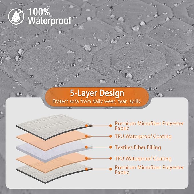 VANSOFY Upgraded Sectional Couch Covers 100% Waterproof L Shaped Sofa Slipcover Reversible Chaise Lounge Cover for Sectional Sofa Furniture Protector Cover for Pets Dog Cat(Large, Light Gray)