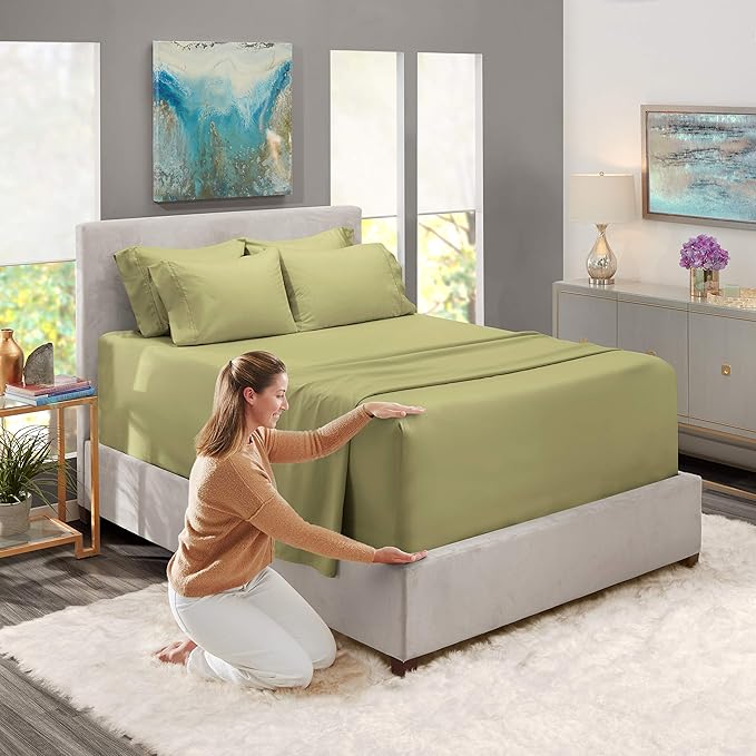 Hearth & Harbor Extra Deep Pocket Sheets - Fits Mattress 18-24 Inches Deep - Extra Deep Pocket Split King Size Sets - 7 Piece Split King Size - Sage