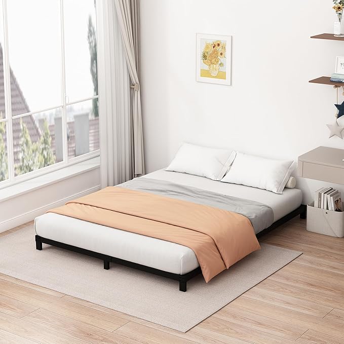 5 Inch Low California King Bed Frames Heavy Duty Metal Platform, No Box Spring Needed, Easy Assembly Mattress Foundation, No Noise, Black