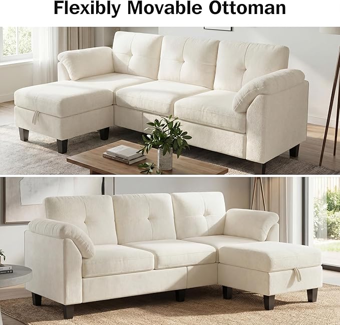 WEUP 79" Convertible Sectional Couch with Storage Ottoman, L Shaped Small Sofa, 4 Seat Couches for Living Room, Apartment, Small Space, Beige